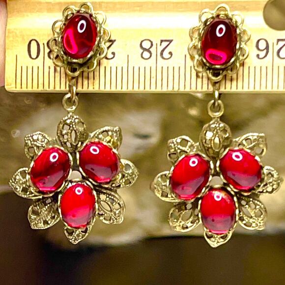 Vintage Earrings SIGNED JUDY LEE Red Rhinestone Vtg Costume Jewelry Lot AU02 - Picture 1 of 6